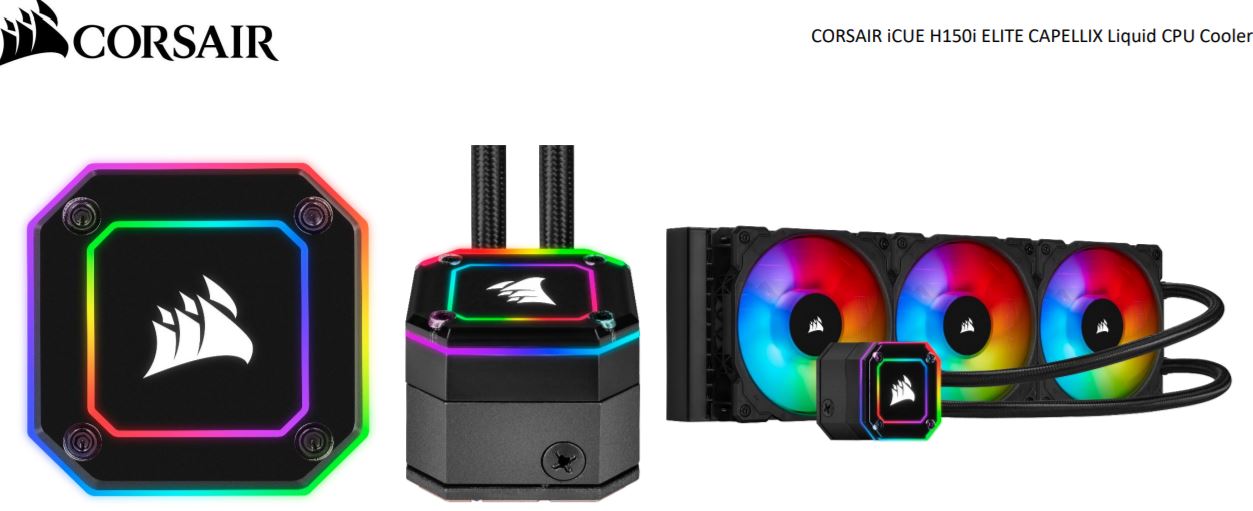 Corsair iCUE H150i Elite Capellix Liquid CPU Cooler, RGB Pump + Fans, 360mm  for Radiator